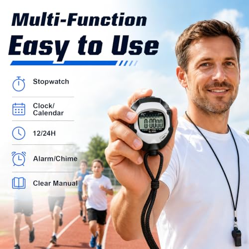 Digital Stopwatch Timer with Large Display, Alarm & Chime - Black