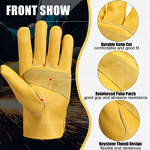 Bencailor 4 Pairs Leather Gloves for Work Leather Gardening Gloves Cowhide Durable Puncture Cut Resistant for Men Women