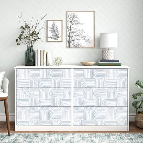Modern Peel and Stick Wallpaper A Set of 17.3"x120" Boho Blue Contact Paper Removable Self-adheisve Wallpaper for Cabinets Shelf Drawer Bedroom Wall Decor