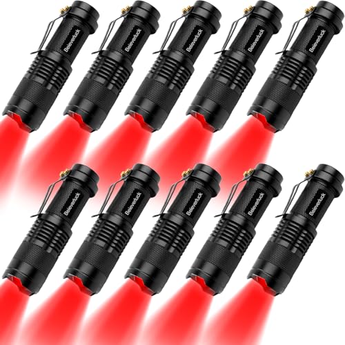 Beieverluck 10 Pack Red Light Flashlight 3 Modes Red LED Flashlight Scalable Red Light Torch with Clip for Hunting Astronomy Night Observation and Outdoor Activities