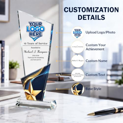 Custom Crystal Trophy Award - Personalized Plaque for Recognition - Crystal Award