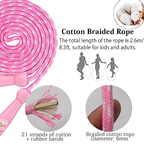 Adjustable Cotton Jump Rope for Kids - Pink Wooden Handle
