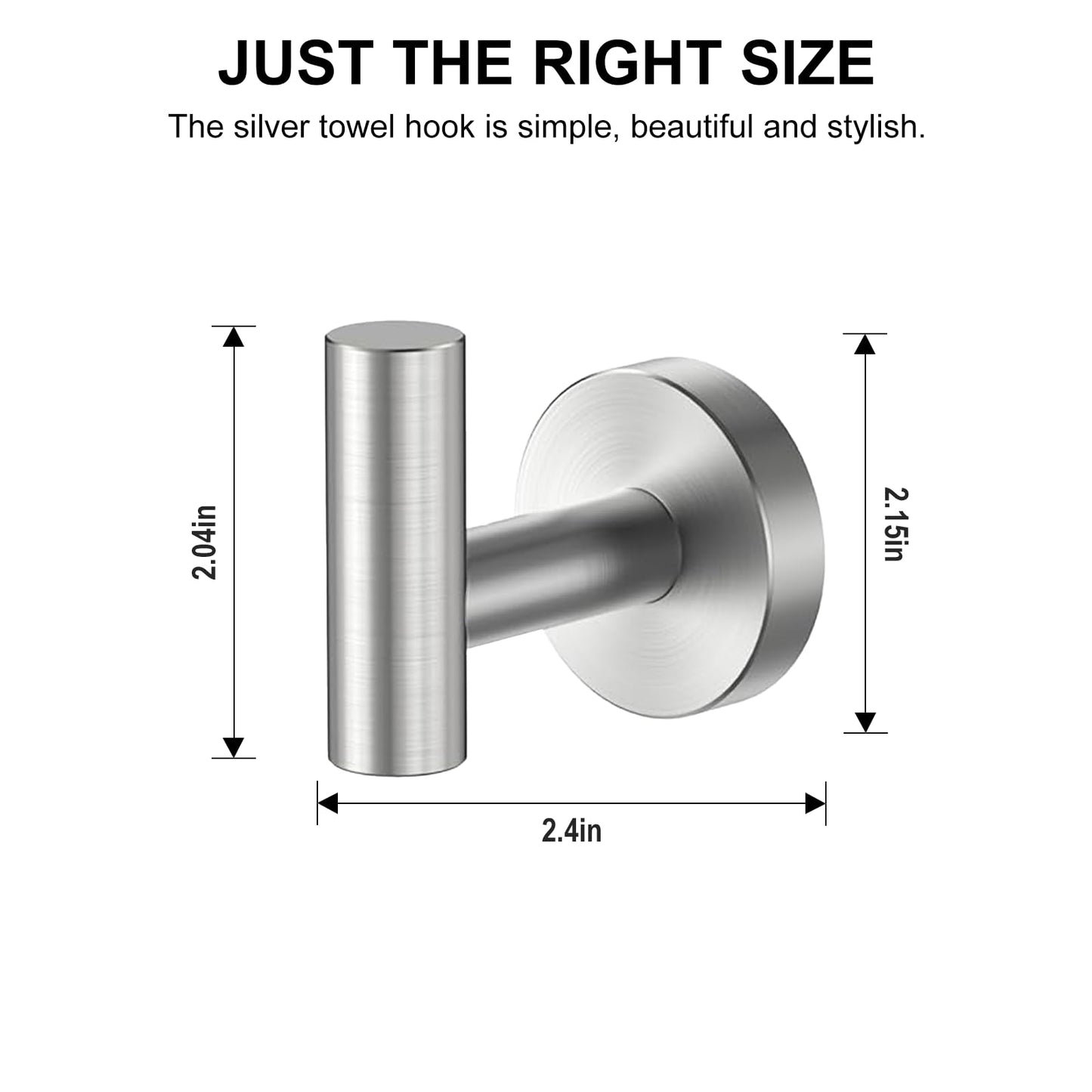 SetSail Towel Hooks for Bathrooms Screw-in 4 Packs Brushed Nickel Bathroom Towel Hook Wall Mounted Stainless Steel Shower Towel Hooks for Coat Hanging, Drill Hole