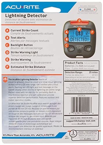 Portable Lightning Detector - Detects Storms Within 25 Miles - Black