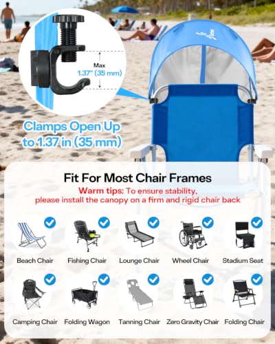 Sportneer Blue Sun Shade Canopy for Chairs - UPF 50+ Adjustable Beach & Camping Umbrella