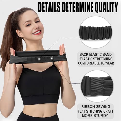 Moisture Wicking Headbands for Women - 5 Pack Black + Black