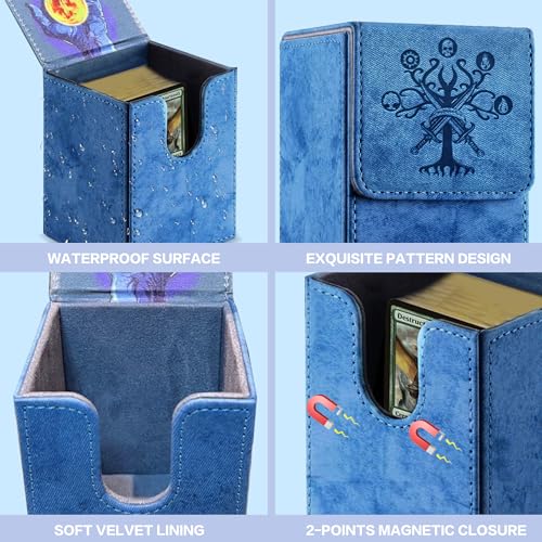 MTG Commander Deck Box - Premium PU Leather, 100+ Cards - Blue Tree