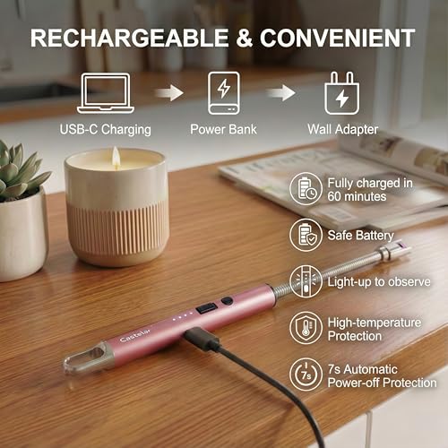 Electric Candle Lighter, USB Rechargeable Arc Lighter with Flexible Neck - Rose Gold