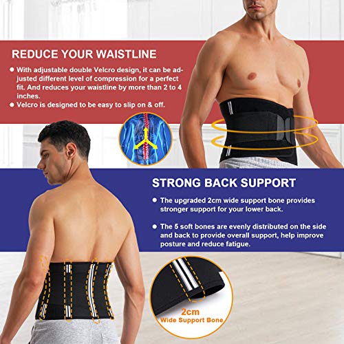 Men's Waist Trainer Compression Shapewear Sweat Belt - Medium Black
