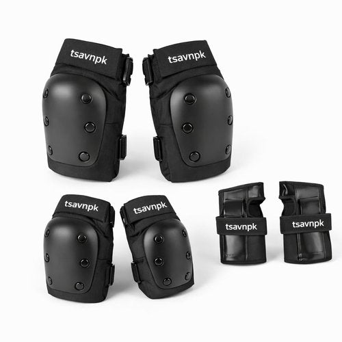 Adult Knee and Elbow Pads Set with Wrist Guards – Skateboarding Protective Gear for Adults, Adjustable Protective Pads for Roller Skating, BMX, Cycling (Black)