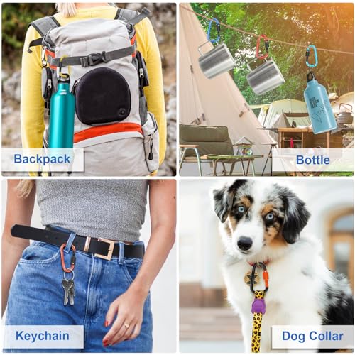 12 Pack Locking Carabiner D Ring Clips with Flat Key Rings for Outdoor & Everyday Use