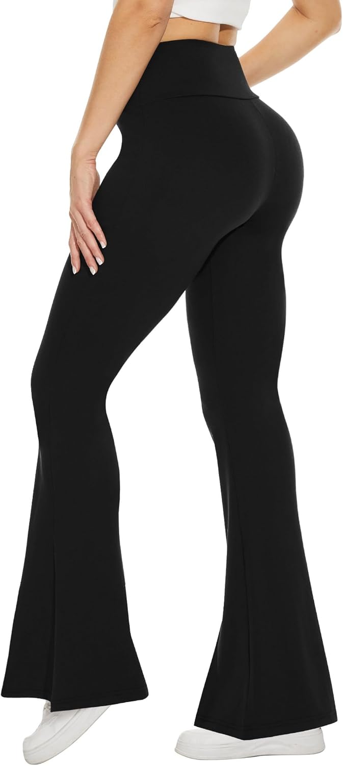 TNNZEET Black Flare Leggings - Crossover Yoga Pants with Pockets | Comfortable Bootcut Design