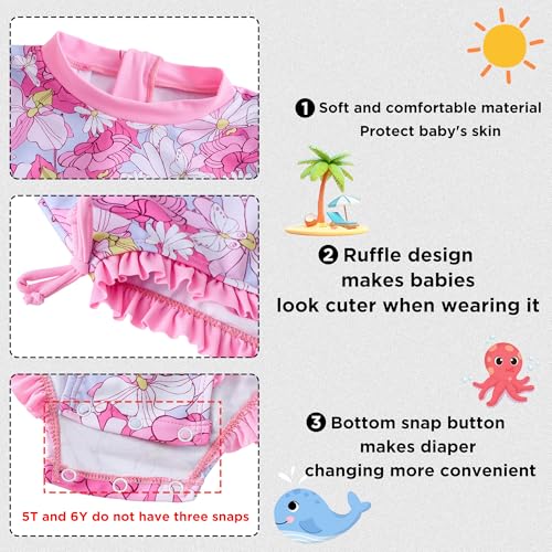 UMELOK Baby Girl Swimsuit 3T Pink Ruffle Rashguard One-Piece Swimwear Dahlia