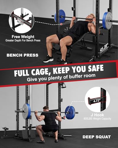 2000LBS Power Cage Rack with Cable Crossover & LAT Pull Down - Black