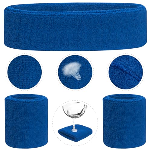 Kids Sports Set - 5 Pieces Sweatbands & Striped Socks - Blue
