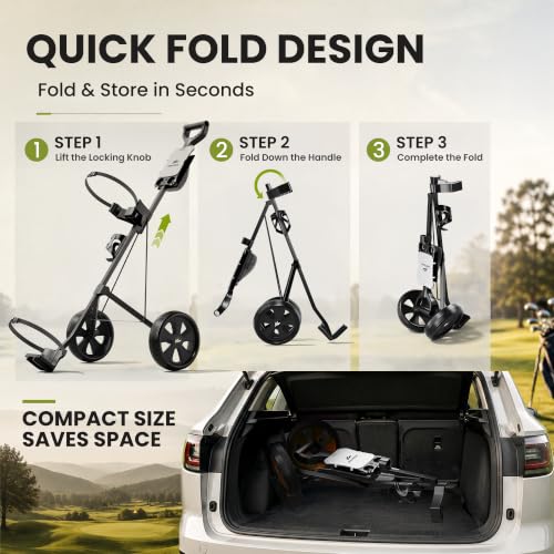 Lightweight 2-Wheel Golf Pull Cart - Foldable Steel Frame - Black