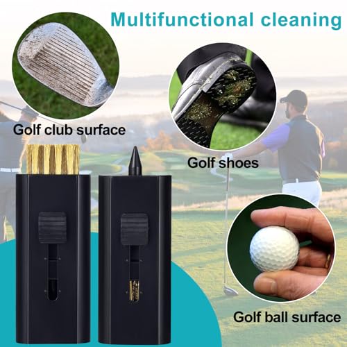 Retractable Golf Club Cleaner Brush - 2 Pack, Black