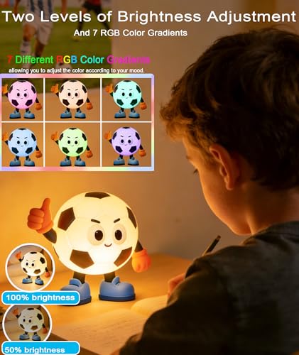 Soccer Football Night Light - Silicone USB-C Rechargeable, 7 RGB Colors, Auto Timer - Brazil