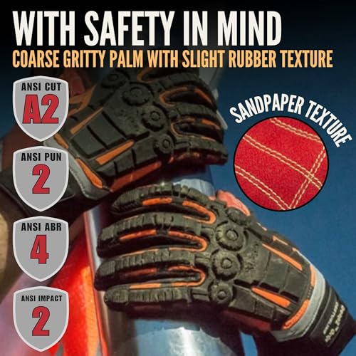 Cestus 3075, Coarse Palm Heavy Duty Work Gloves, ANSI A2 Cut Resistant Impact Gloves for Extrication Construction Demolition
