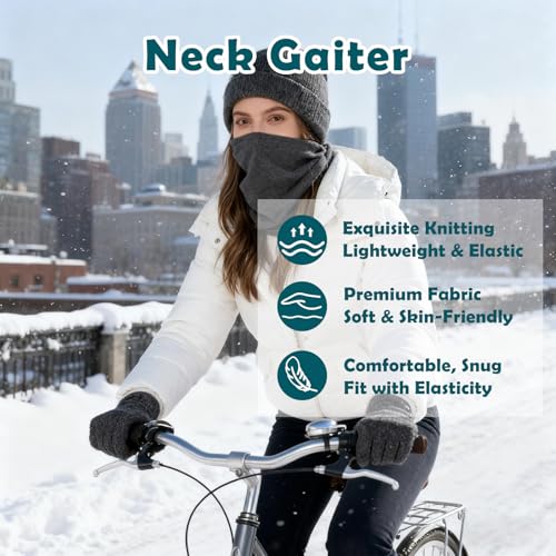 Winter Hats Neck Gaiter Gloves Set - Grey Beanie & Touchscreen Gloves