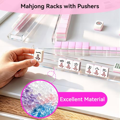 OKMXBS Clear Acrylic Mahjong Racks with Pushers Set of 4 - Non-Slip Game Night Accessories