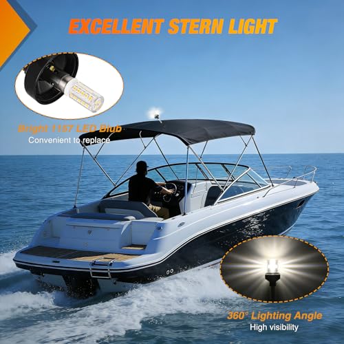 Nilight 9-Inch Marine Boat Stern Light Fold Down Anchor 360° White Navigation