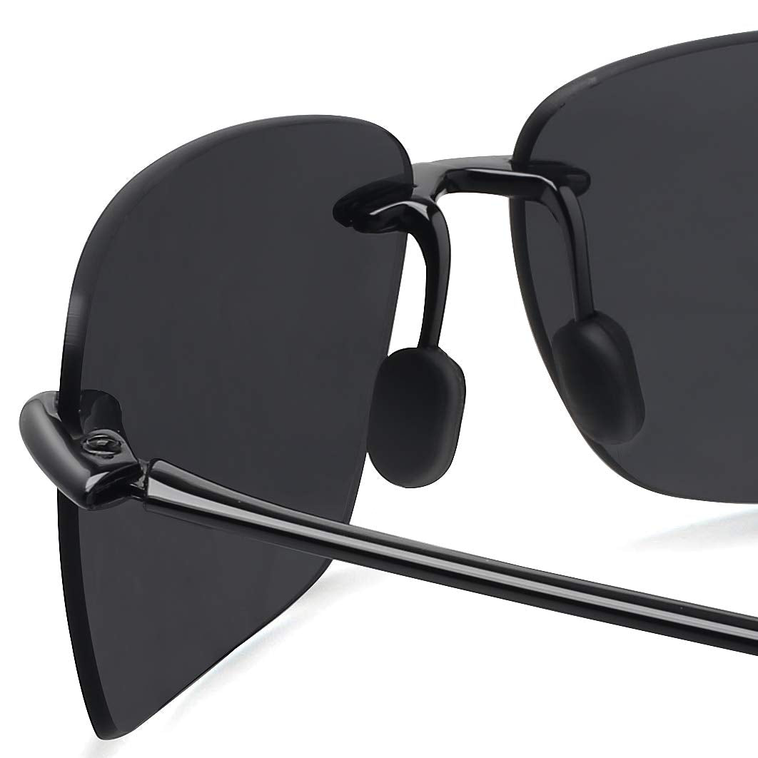 JULI Sports Polarized Sunglasses for Men Women Tr90 Rimless Frame for Running Fishing Golf Surf Driving(Black)