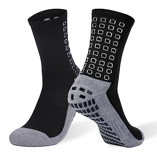 Men's Anti-Slip Soccer Socks with Grip Pads - Medium-X-Large/Black