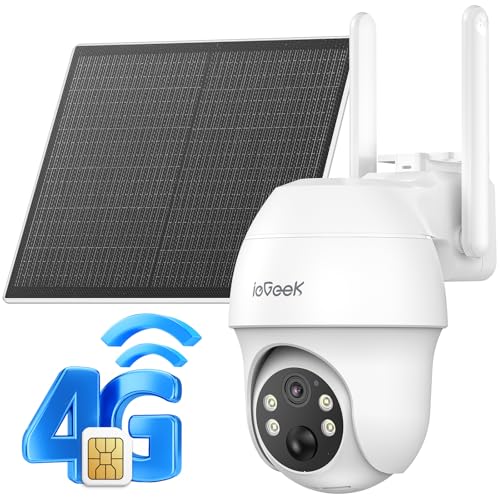 ieGeek 4G LTE Cellular Security Camera Wireless Outdoor, No WiFi Battery Powered Cameras with Solar Panel, 2K HD Color Night Vision, 2-Way Audio, 360¡Æ PTZ, PIR Motion Sensor(Subscription Required)