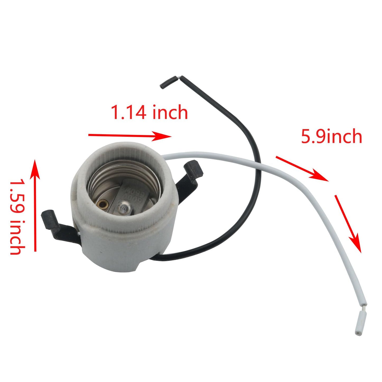 YHXiXi 2pcs U-Clip Snap-in Medium Base Keyless Socket Porcelain Snap-in Fixture Socket with 7.5inch Leads 660W 600V Ceramic Lampholder High Temperature Resistant