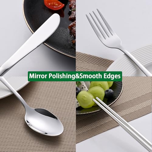 Portable Stainless Steel Travel Utensils Set with Pouch - Silver