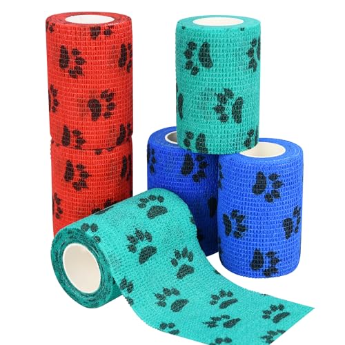 6pcs 3-inch Self-Adhesive Vet Wrap Bandages - Paw Prints B