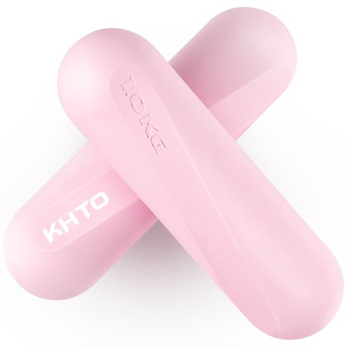 KHTO Food Grade Silicone Dumbbell Weight Bars for Women, Pink (2.2 LB | 4.4 LB Pair), Non-Slip Hex Sides Dumbbell Set for Home Gym Workout, Walking, Yoga, Dance, Barre, Pilates