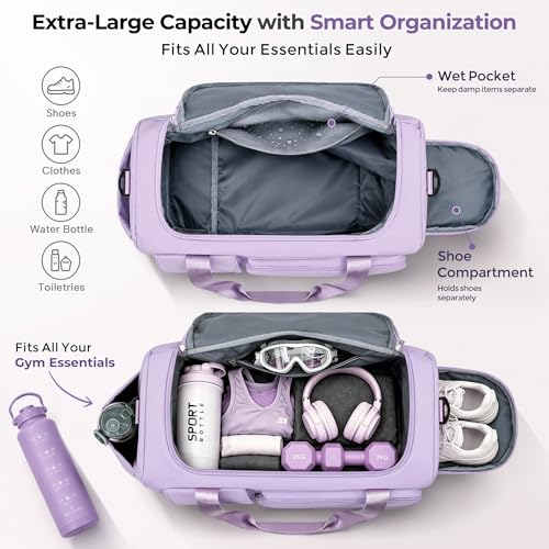 Women's Gym Duffle Bag with Shoes Compartment - 30L Capacity