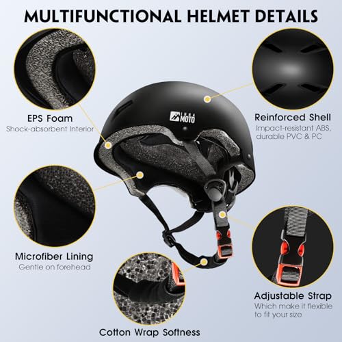 Adjustable Skateboard Helmet for Adults & Kids - Medium 54-58cm Black