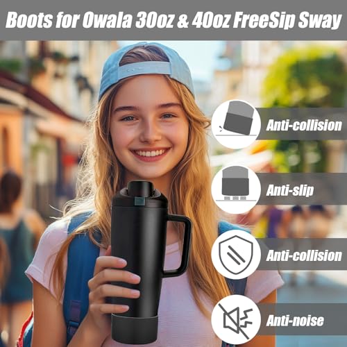 Silicone Protective Boots for Owala 30oz & 40oz Bottles - Non-Slip & Scratch-Resistant (Black)