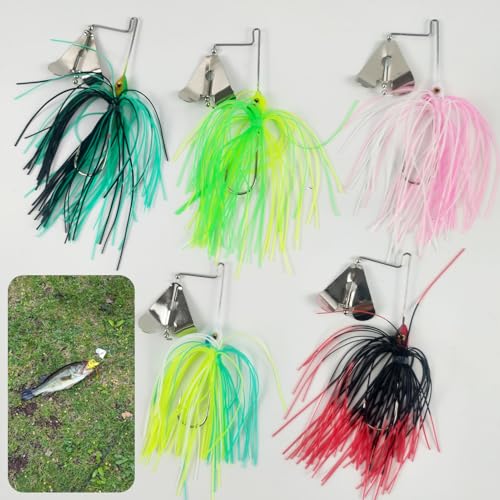 Bass Spinner Baits - 5 Pcs Buzz Bait Hard Metal Fishing Jigs, 3.46in/0.31oz