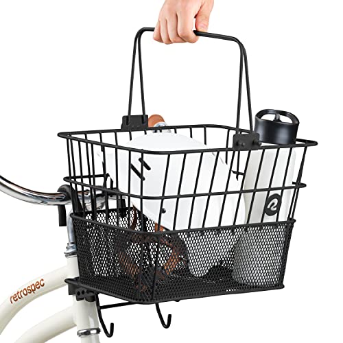 Detachable Front Bike Basket - Steel Half-Mesh, Black