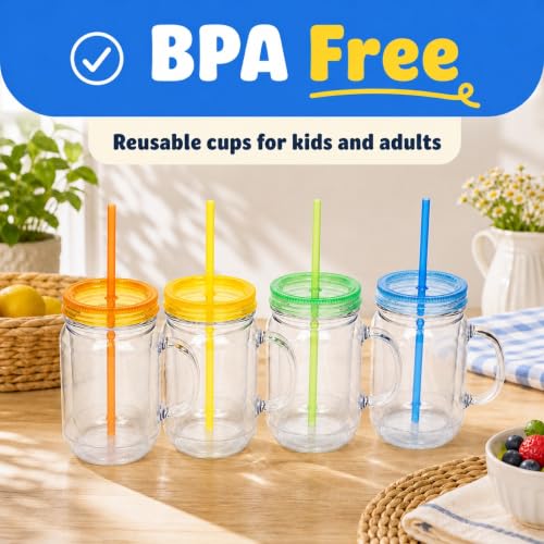 Zephyr Canyon 20 oz Insulated Mason Jars with Handles, Lids & Straws – Set of 4