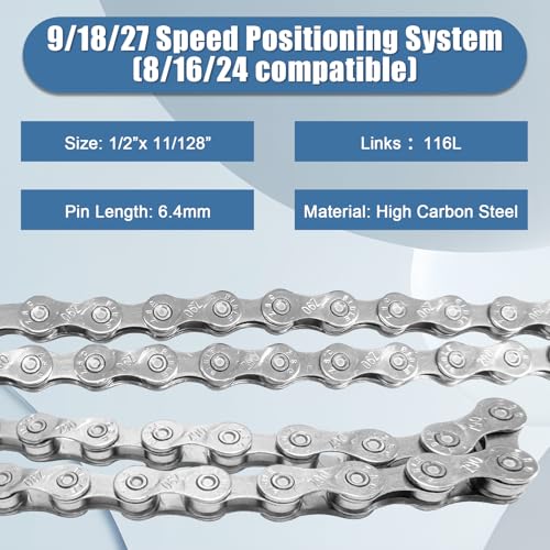 21/24/27 Speed Bicycle Chain for Mountain & Road Bikes - Silver, Adjustable & Durable