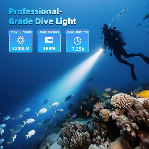 Sofirn SD08 3200lm Dive Light – IPX8 Waterproof Underwater Torch with RGB Ring, 100m Depth