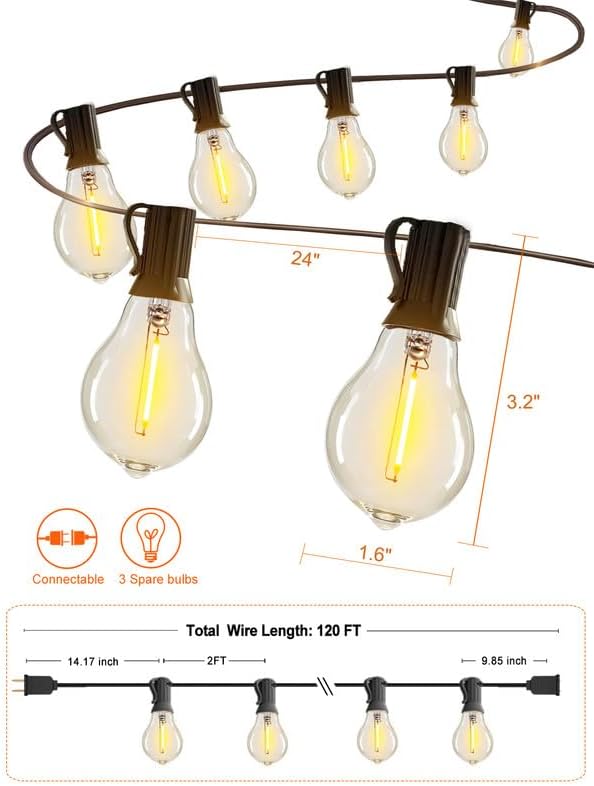 200FT Waterproof LED Outdoor String Lights with 100 Shatterproof Edison Bulbs - Dimmable Patio Decor for Backyard & Garden