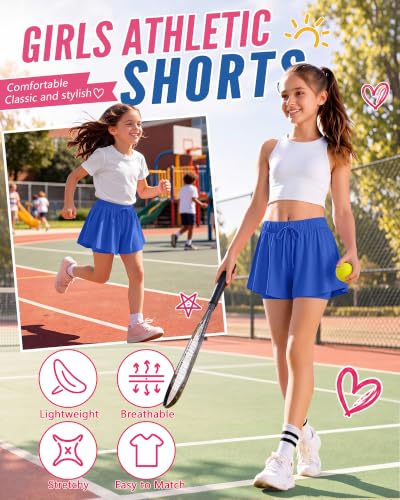 Girls Flowy Athletic Shorts - Royal Blue, 11-12 Years
