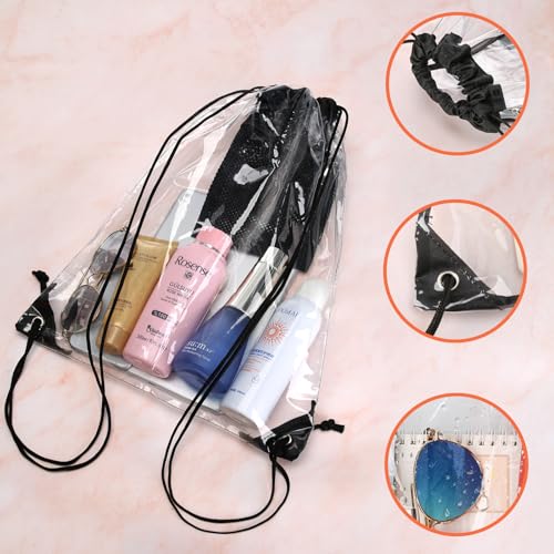 Clear Drawstring Bag - Waterproof Stadium Security Backpack - Black