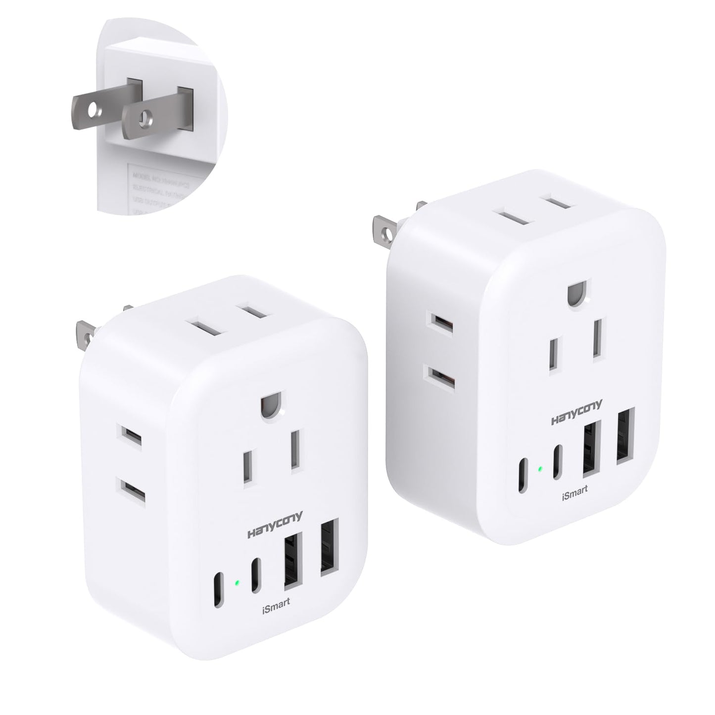 2 Pack US to Japan Travel Plug Adapter, HANYCONY Japan Power Adpter with 4 Outlets 4 USB Ports(2 USB C), Type A Plug Adapter for Amercian USA to Japanese China Canada Mexico Philippines Peru