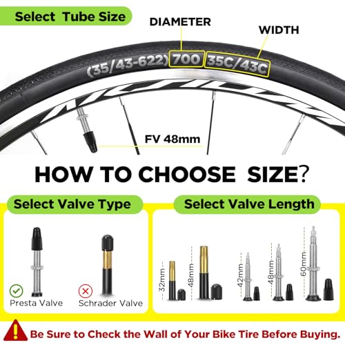 700x35-43C Bike Tube with 48mm Presta Valve - 2 Pack