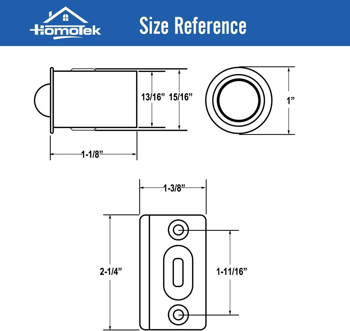 HOMOTEK 4 Pack Drive in Ball Catch with Strike Plate for Closet Doors, Bright Brass, 13/16 Inch x 1-1/8 Inchs,Die-cast, Adjustable Tension Ball