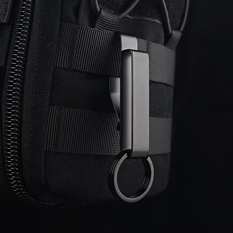 Tactical Duty Belt Key Holder - Stainless Steel Clip with 12 Key Rings, Black