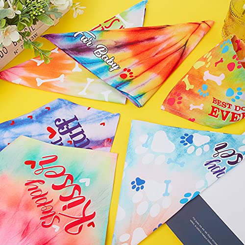 6 Pack Adjustable Tie Dye Dog Bandanas - Colorful Pet Scarves