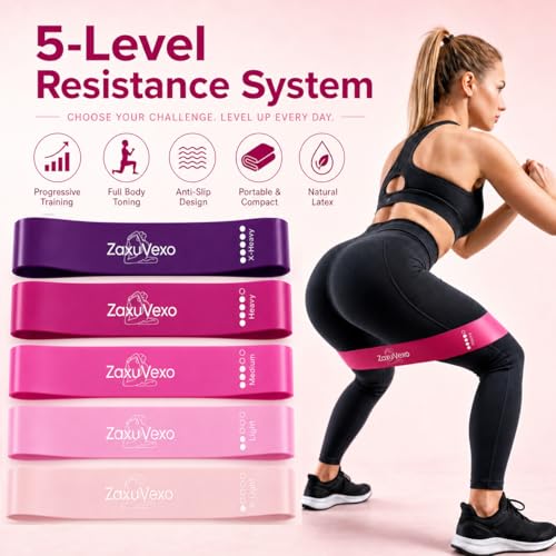 5-Pack Resistance Bands Set - Elastic Workout Bands for Gym - Pink